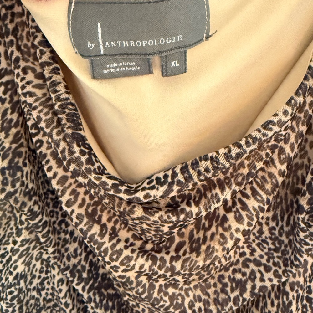 Anthropologie Leopard Print Draped Cowl Neck Top XL - Picture 3 of 9